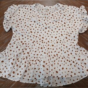 Umgee White and Brown Polka Dot Blouse